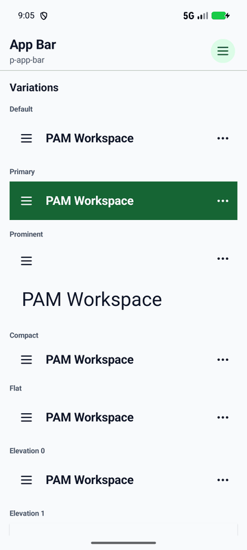 Using the navigation and overflow actions in a PAM Native UI app bar