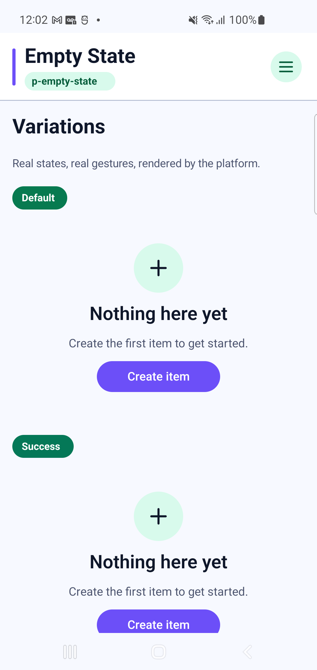 p-empty-state rendered by PAM Native UI on a physical Samsung Android device