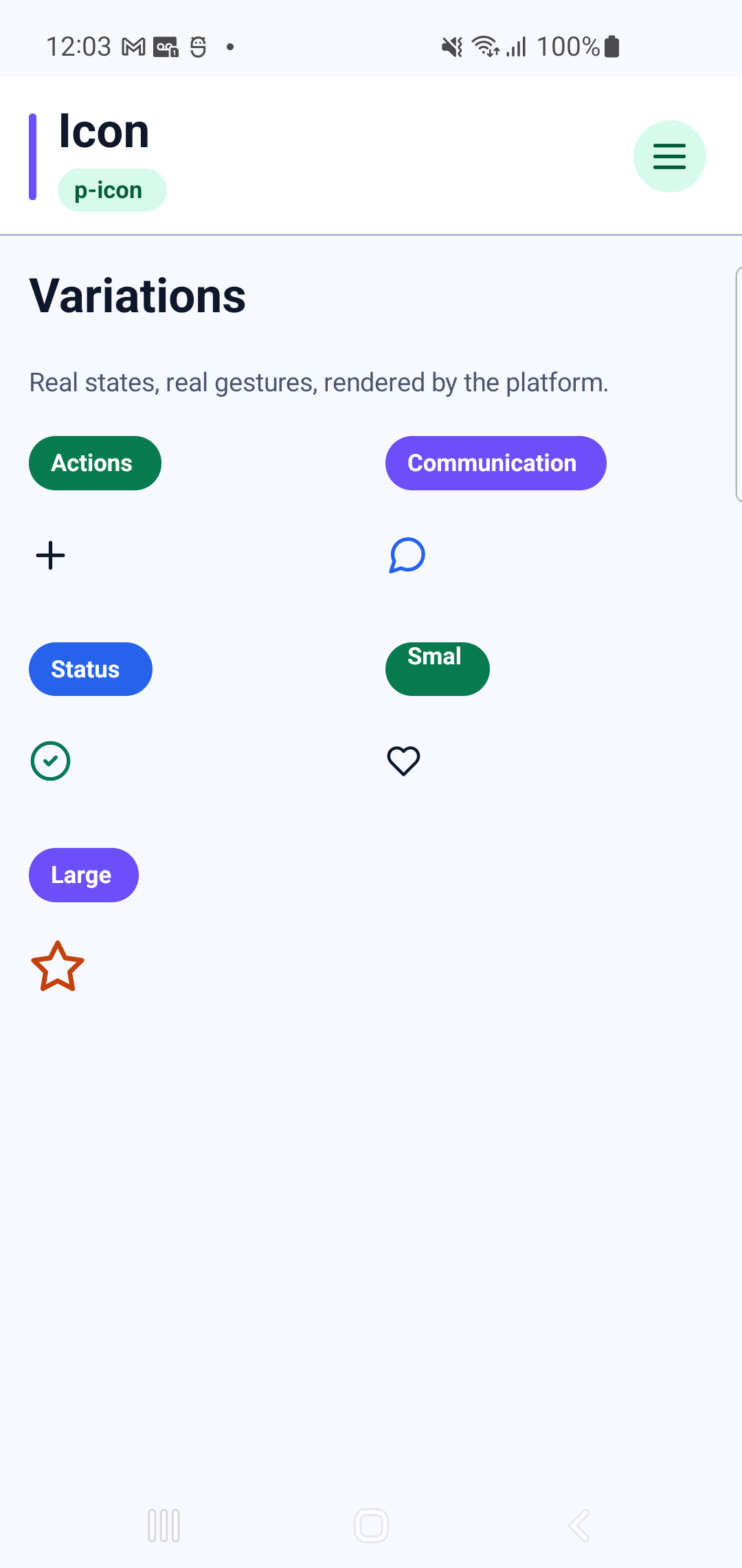 p-icon rendered by PAM Native UI on a physical Samsung Android device