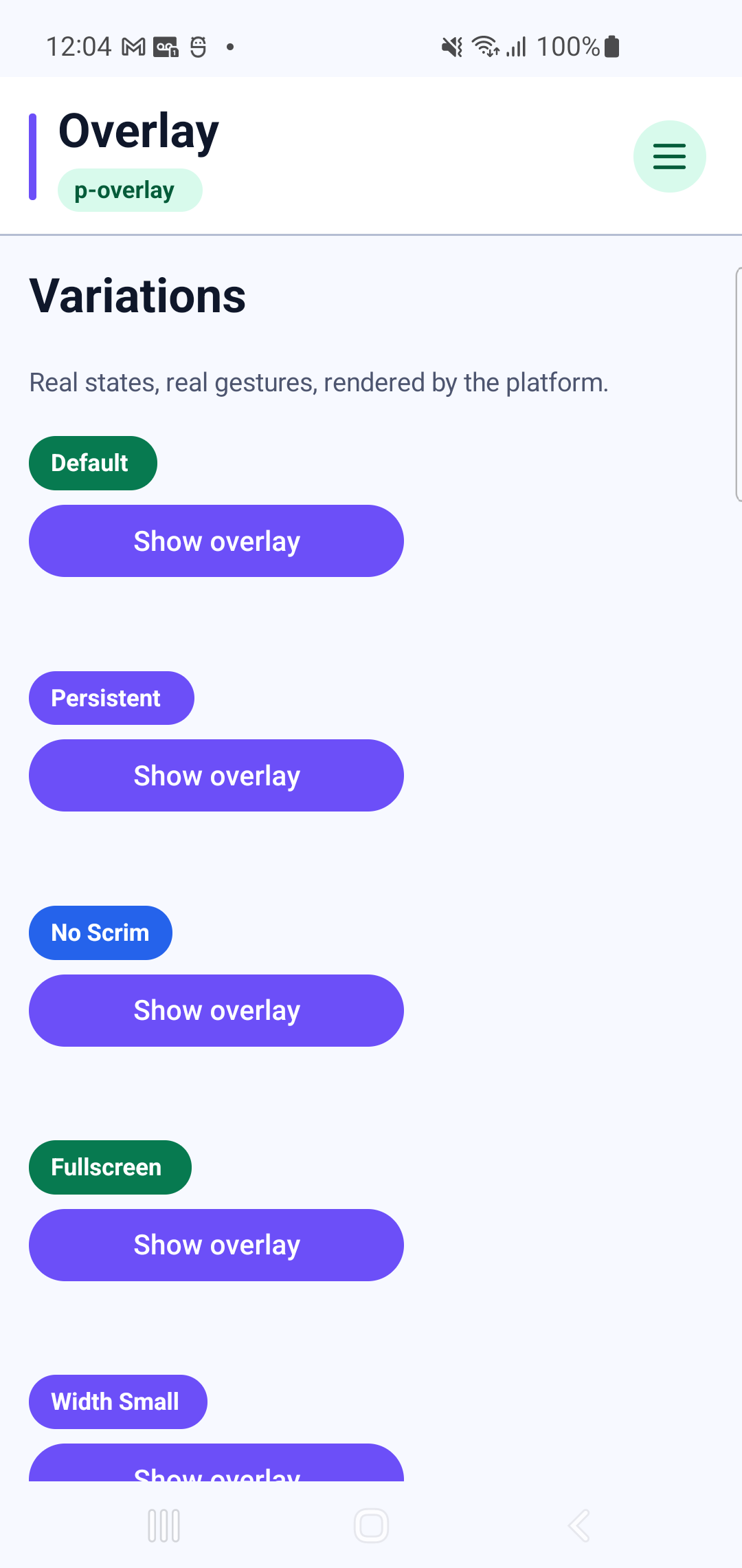 p-overlay rendered by PAM Native UI on a physical Samsung Android device