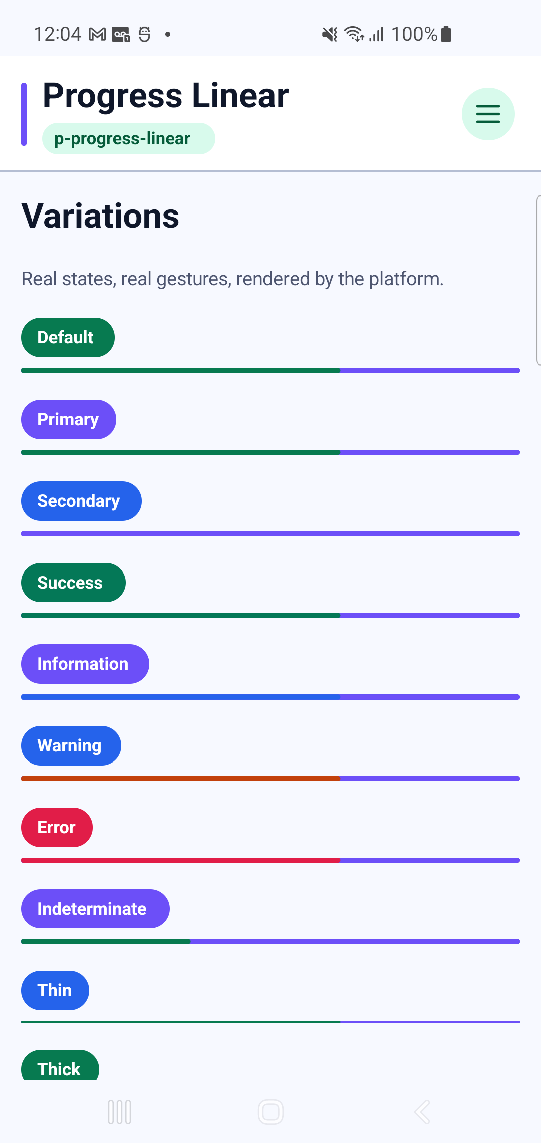 p-progress-linear rendered by PAM Native UI on a physical Samsung Android device