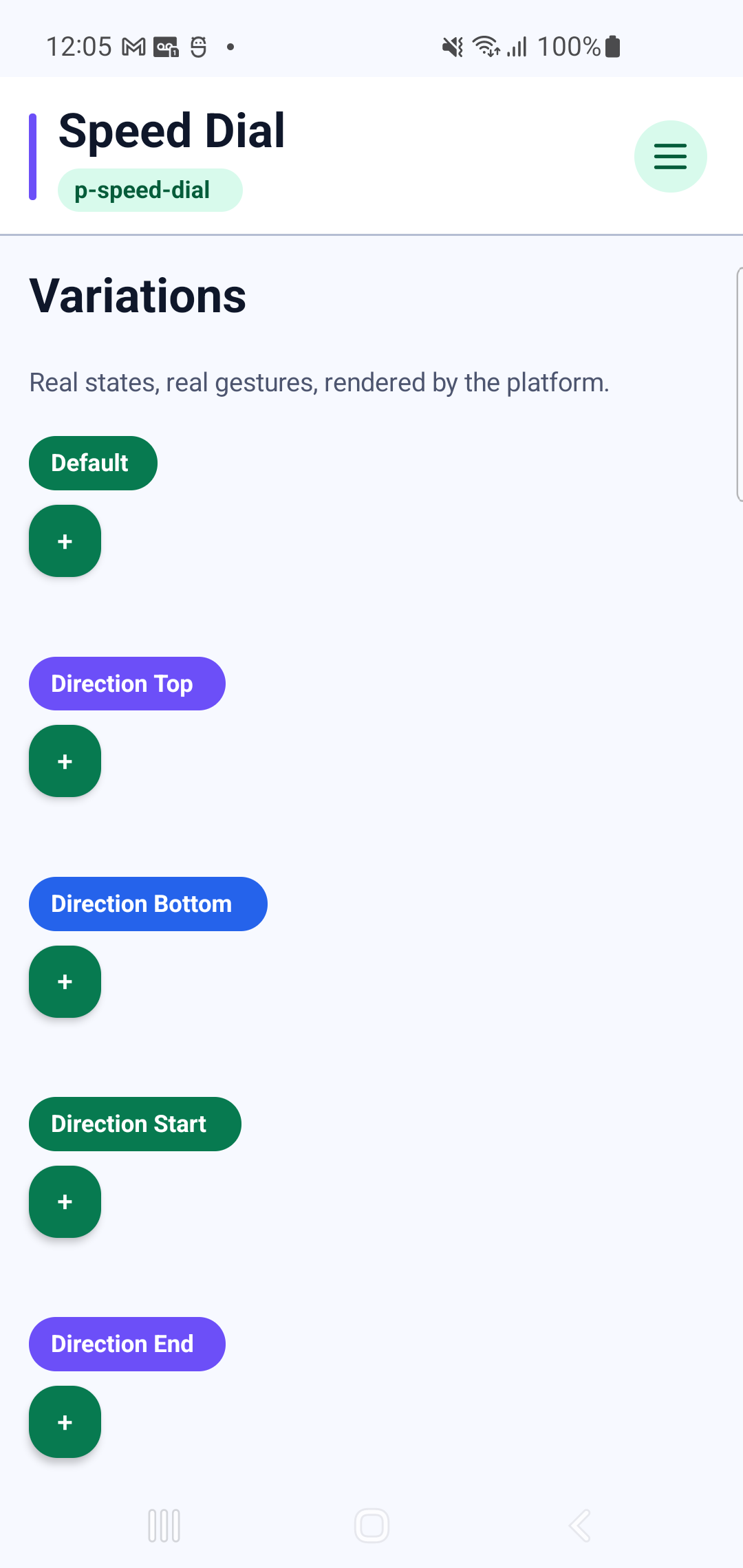p-speed-dial rendered by PAM Native UI on a physical Samsung Android device